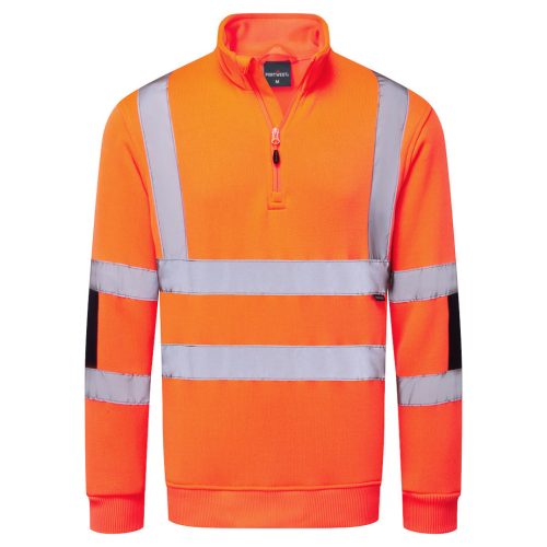 B314ORRL Portwest Hi-Vis cipzáras kötött pulóver