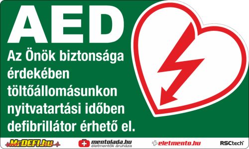 DEFIBRILLÁTOR A TÖLTŐÁLLOMÁSON (BENZINKÚT) MATRICA
